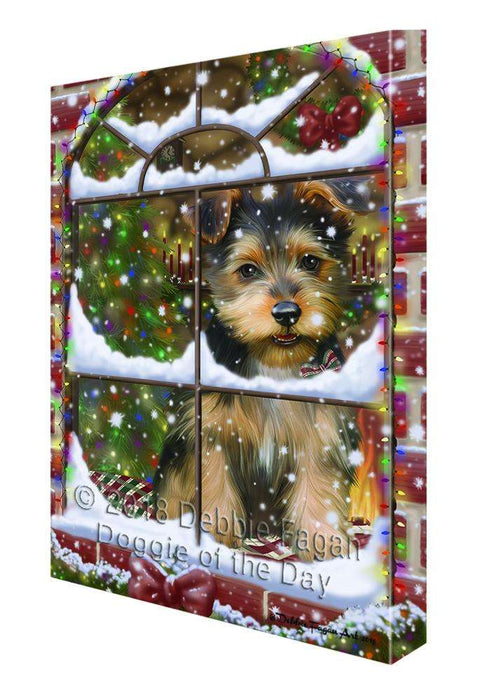 Please Come Home For Christmas Australian Terrier Dog Sitting In Window Canvas Print Wall Art Décor CVS100358