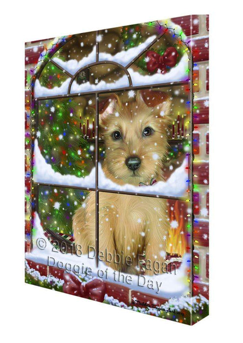 Please Come Home For Christmas Australian Terrier Dog Sitting In Window Canvas Print Wall Art Décor CVS100367