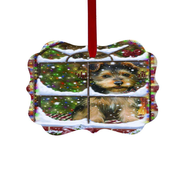 Please Come Home For Christmas Australian Terrier Dog Sitting In Window Double-Sided Photo Benelux Christmas Ornament LOR49125