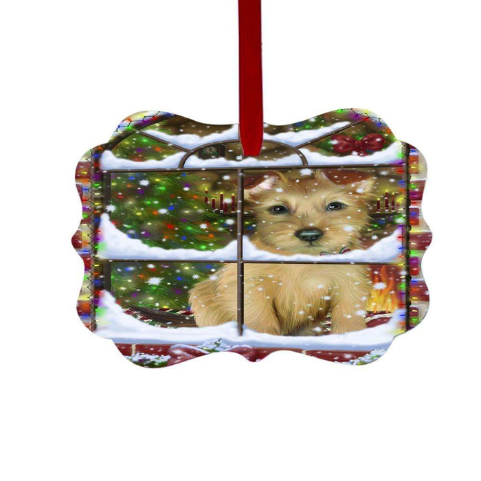 Please Come Home For Christmas Australian Terrier Dog Sitting In Window Double-Sided Photo Benelux Christmas Ornament LOR49126