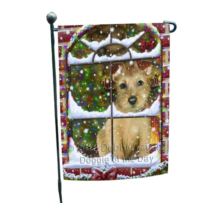 Please Come Home For Christmas Australian Terrier Dog Sitting In Window Garden Flag GFLG53675