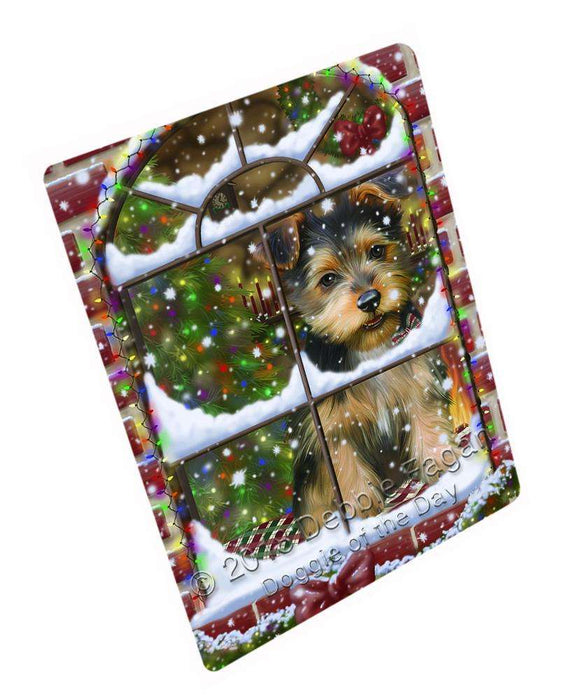 Please Come Home For Christmas Australian Terrier Dog Sitting In Window Large Refrigerator / Dishwasher Magnet RMAG82554