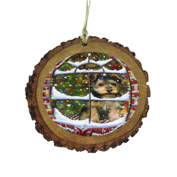 Please Come Home For Christmas Australian Terrier Dog Sitting In Window Wooden Christmas Ornament WOR49125