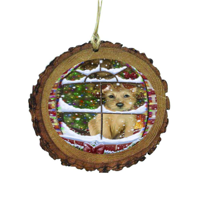 Please Come Home For Christmas Australian Terrier Dog Sitting In Window Wooden Christmas Ornament WOR49126