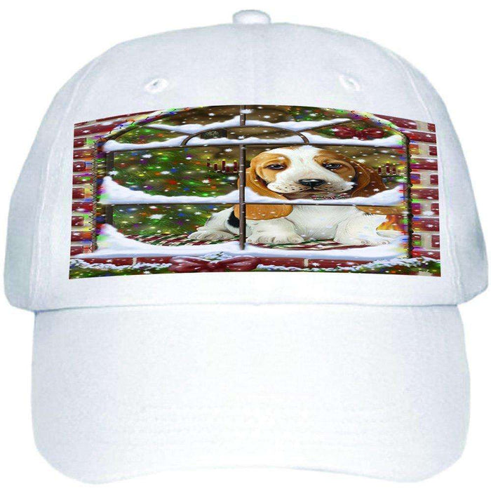 Please Come Home For Christmas Basset Hound Dog Sitting In Window Ball Hat Cap HAT48864 (White)