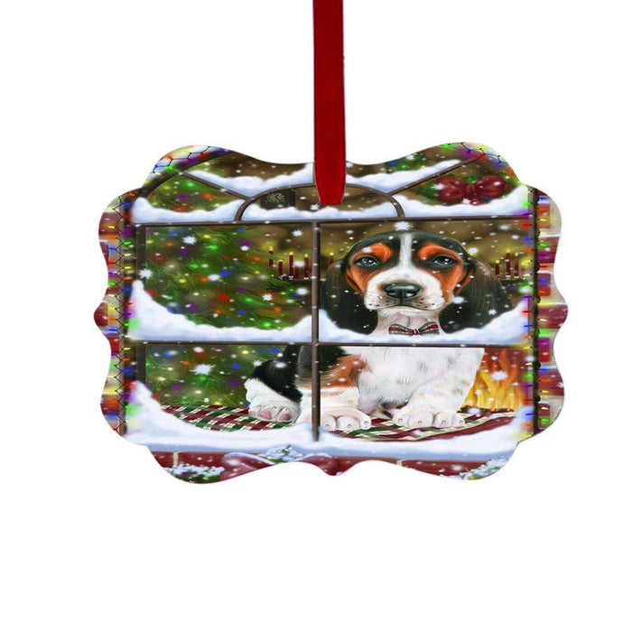 Please Come Home For Christmas Basset Hound Dog Sitting In Window Double-Sided Photo Benelux Christmas Ornament LOR49127