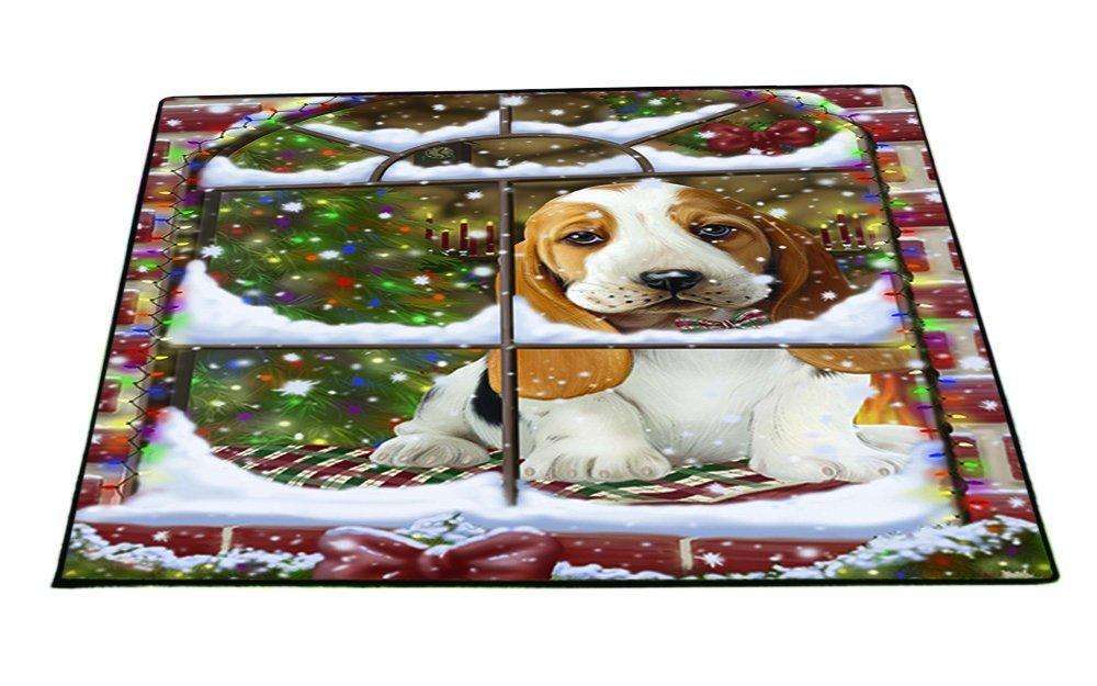 Please Come Home For Christmas Basset Hound Dog Sitting In Window Floormat FLMS48780