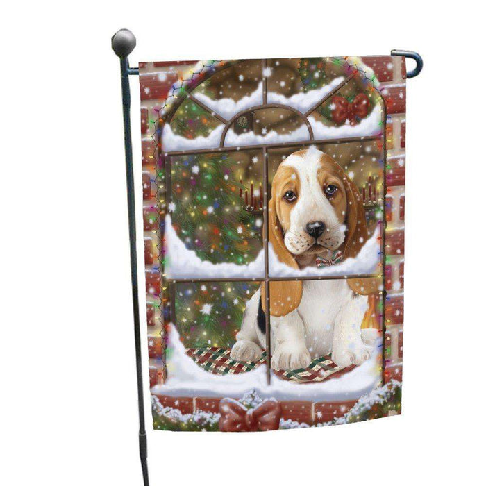 Please Come Home For Christmas Basset Hound Dog Sitting In Window Garden Flag GFLG48335