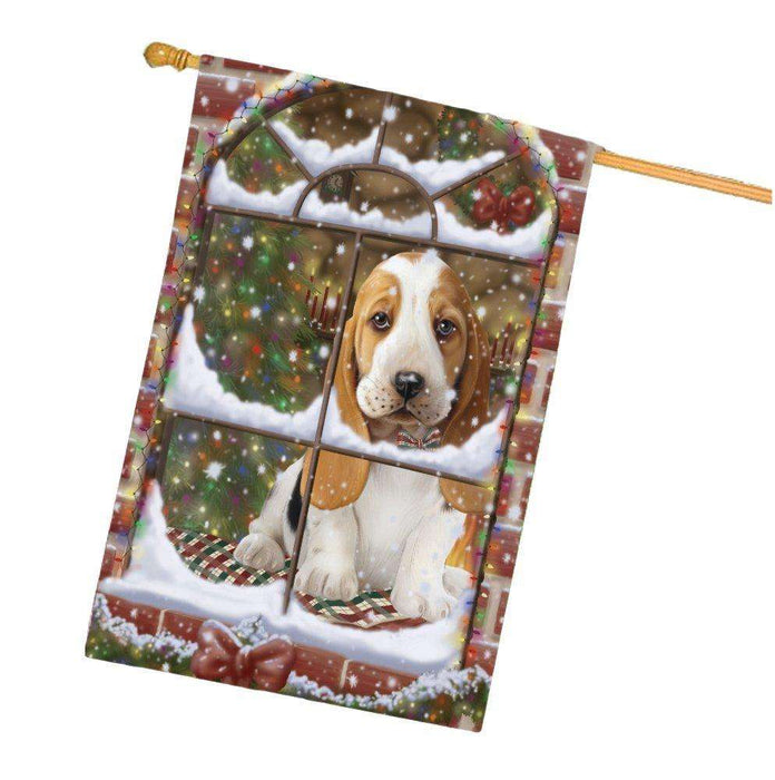 Please Come Home For Christmas Basset Hound Dog Sitting In Window House Flag FLG48390