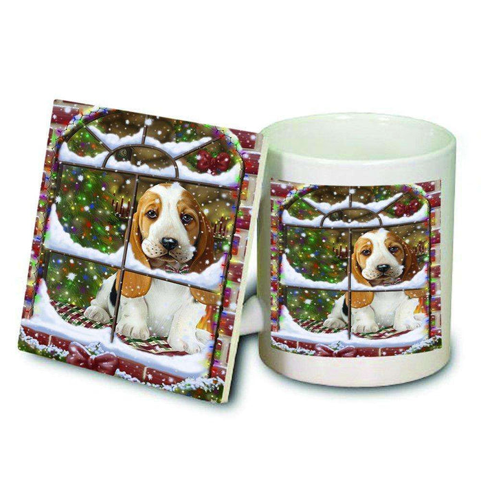 Please Come Home For Christmas Basset Hound Dog Sitting In Window Mug and Coaster Set MUC48369