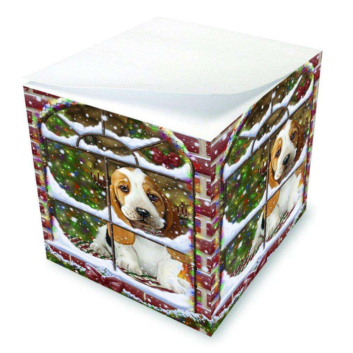 Please Come Home For Christmas Basset Hound Dog Sitting In Window Note Cube NOC48377