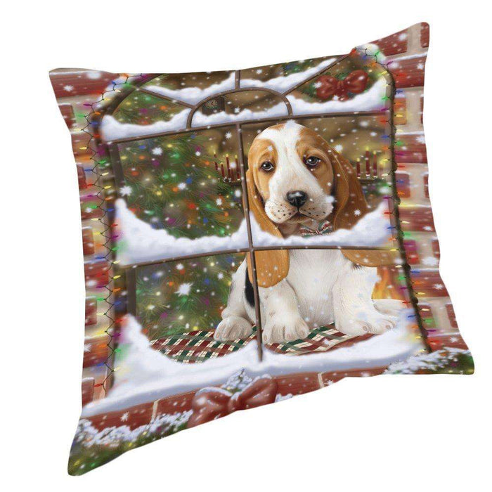 Please Come Home For Christmas Basset Hound Dog Sitting In Window Pillow PIL49560