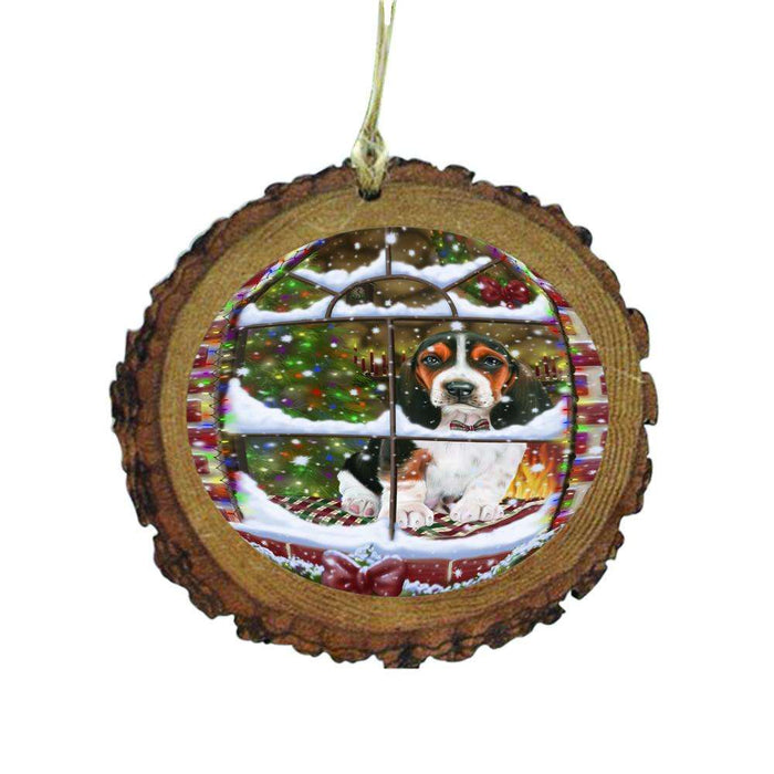 Please Come Home For Christmas Basset Hound Dog Sitting In Window Wooden Christmas Ornament WOR49127