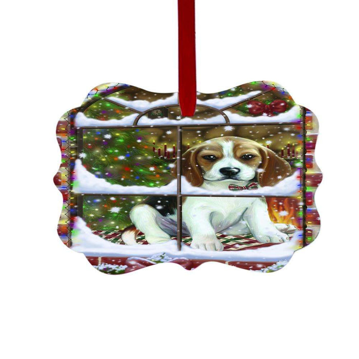 Please Come Home For Christmas Beagle Dog Sitting In Window Double-Sided Photo Benelux Christmas Ornament LOR49128