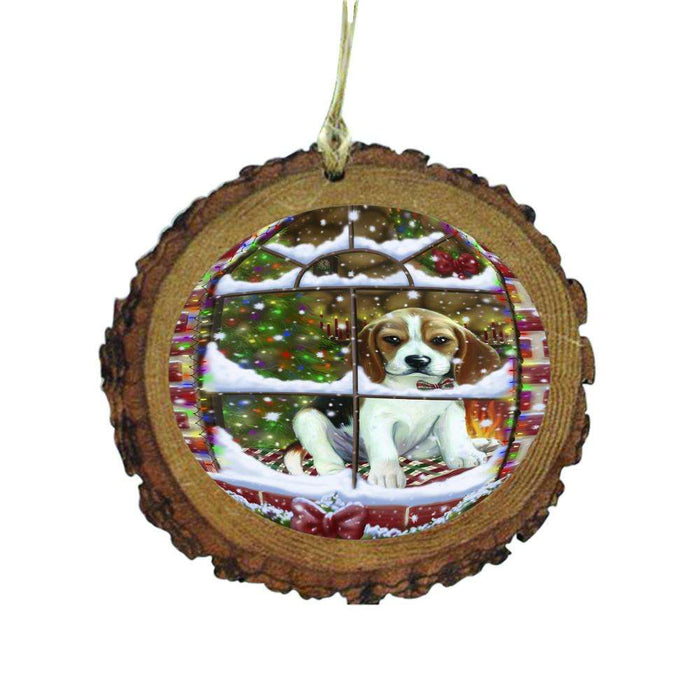 Please Come Home For Christmas Beagle Dog Sitting In Window Wooden Christmas Ornament WOR49128