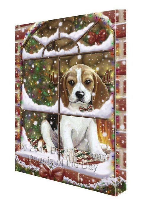 Please Come Home For Christmas Beagles Dog Sitting In Window Canvas Wall Art
