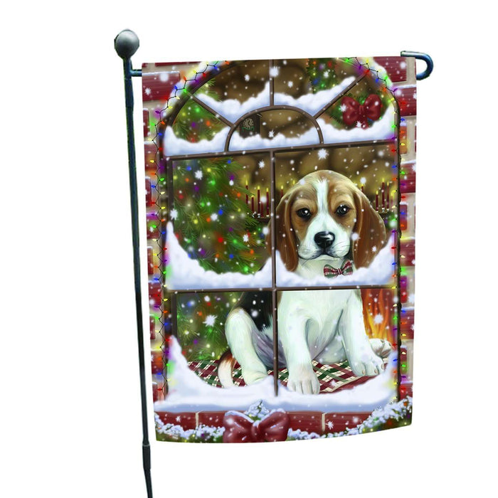Please Come Home For Christmas Beagles Dog Sitting In Window Garden Flag
