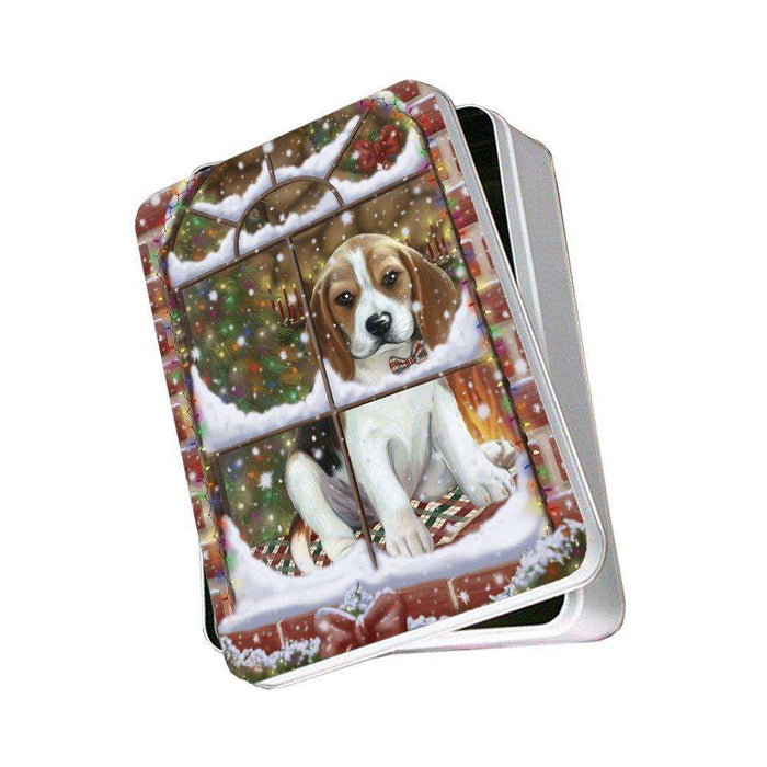 Please Come Home For Christmas Beagles Dog Sitting In Window Photo Storage Tin