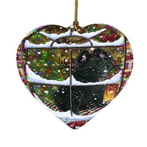 Please Come Home For Christmas Belgian Shepherds Dog Sitting In Window Heart Ornament D355