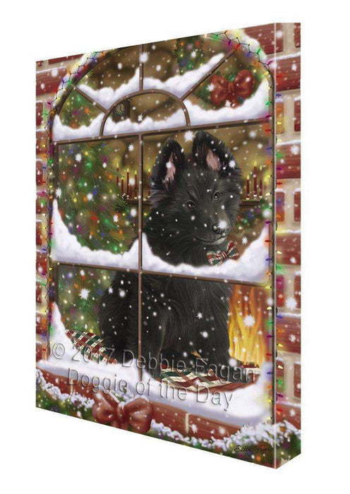 Please Come Home For Christmas Belgian Shepherds Dog Sitting In Window Painting Printed on Canvas Wall Art