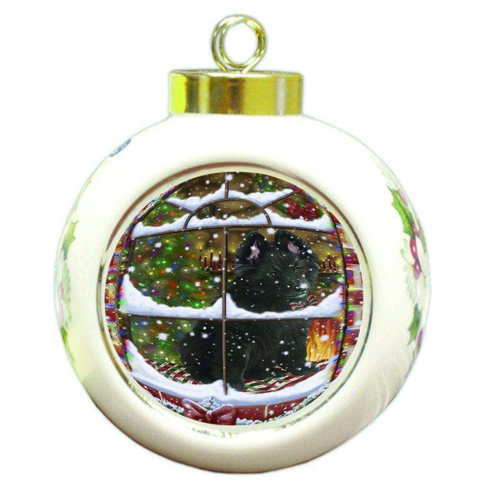 Please Come Home For Christmas Belgian Shepherds Dog Sitting In Window Round Ball Ornament D383