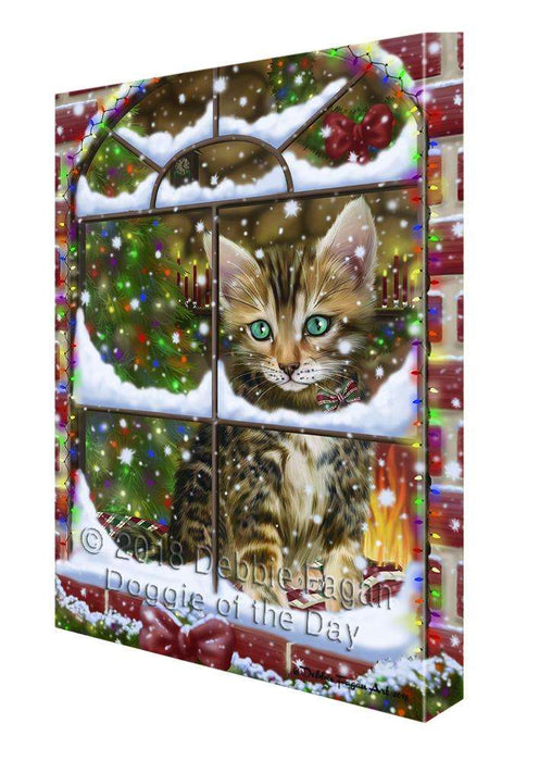 Please Come Home For Christmas Bengal Cat Sitting In Window Canvas Print Wall Art Décor CVS100376