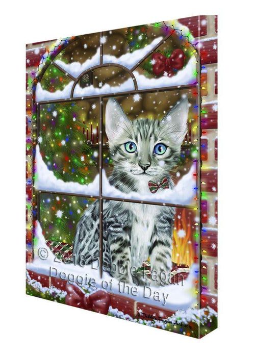 Please Come Home For Christmas Bengal Cat Sitting In Window Canvas Print Wall Art Décor CVS100385