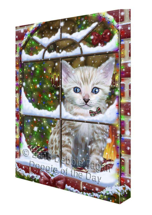 Please Come Home For Christmas Bengal Cat Sitting In Window Canvas Print Wall Art Décor CVS100394