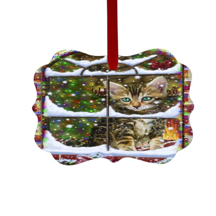 Please Come Home For Christmas Bengal Cat Sitting In Window Double-Sided Photo Benelux Christmas Ornament LOR49130