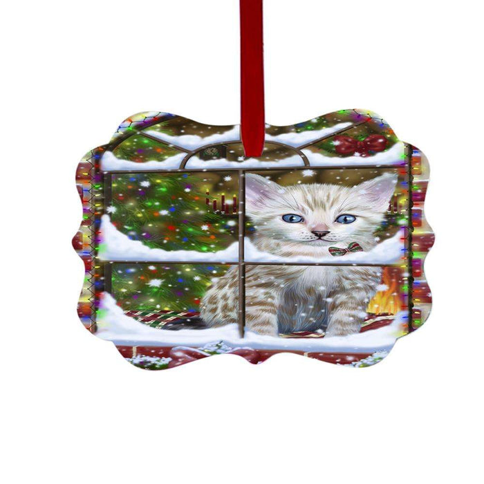 Please Come Home For Christmas Bengal Cat Sitting In Window Double-Sided Photo Benelux Christmas Ornament LOR49132