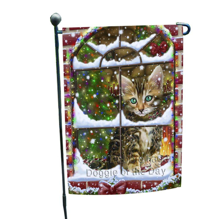 Please Come Home For Christmas Bengal Cat Sitting In Window Garden Flag GFLG53676