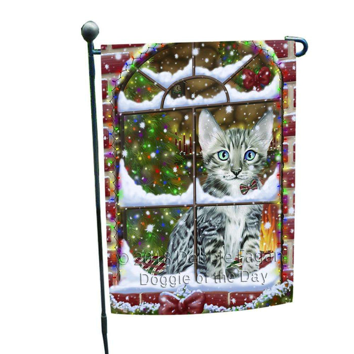 Please Come Home For Christmas Bengal Cat Sitting In Window Garden Flag GFLG53677