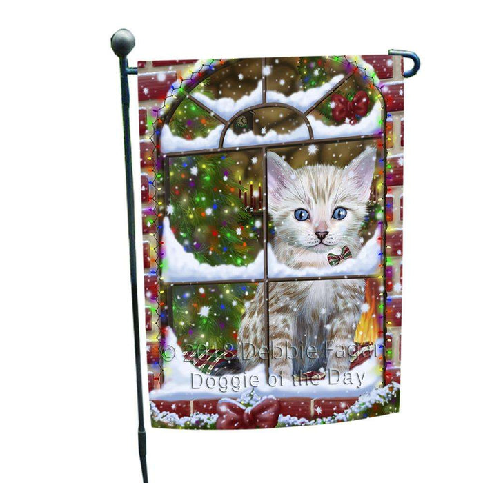 Please Come Home For Christmas Bengal Cat Sitting In Window Garden Flag GFLG53678