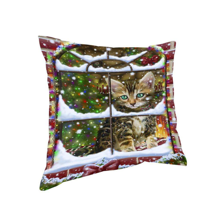 Please Come Home For Christmas Bengal Cat Sitting In Window Pillow PIL71080