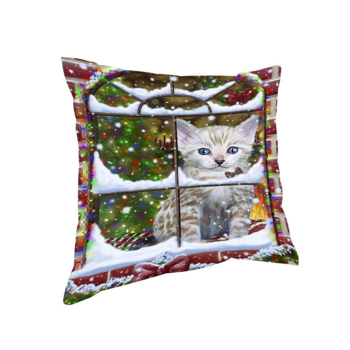 Please Come Home For Christmas Bengal Cat Sitting In Window Pillow PIL71088