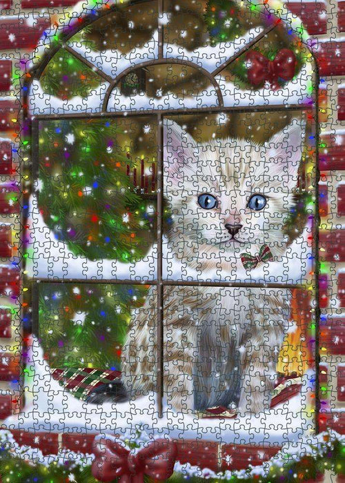 Please Come Home For Christmas Bengal Cat Sitting In Window Puzzle with Photo Tin PUZL81620