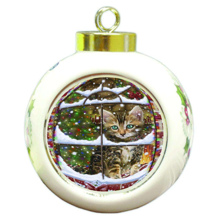 Please Come Home For Christmas Bengal Cat Sitting In Window Round Ball Christmas Ornament RBPOR53614