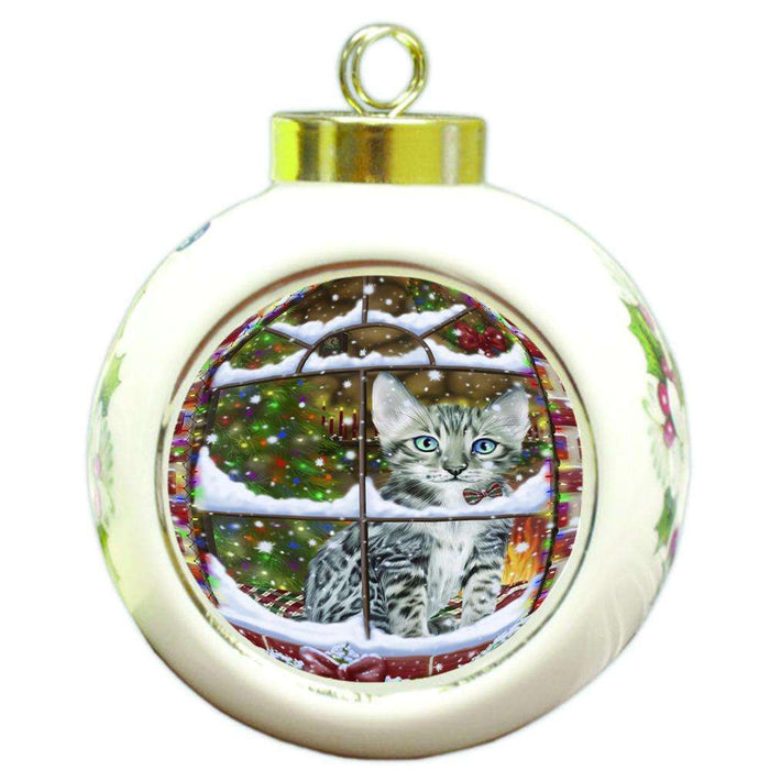 Please Come Home For Christmas Bengal Cat Sitting In Window Round Ball Christmas Ornament RBPOR53615