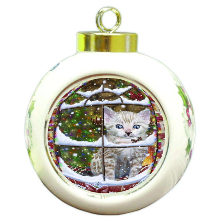 Please Come Home For Christmas Bengal Cat Sitting In Window Round Ball Christmas Ornament RBPOR53616