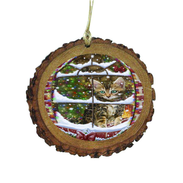 Please Come Home For Christmas Bengal Cat Sitting In Window Wooden Christmas Ornament WOR49130