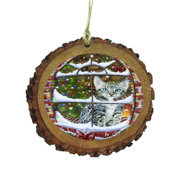 Please Come Home For Christmas Bengal Cat Sitting In Window Wooden Christmas Ornament WOR49131