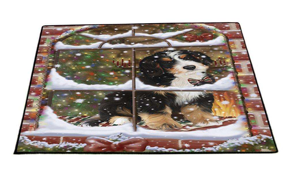 Please Come Home For Christmas Bernedoodle Dog Sitting In Window Indoor/Outdoor Floormat