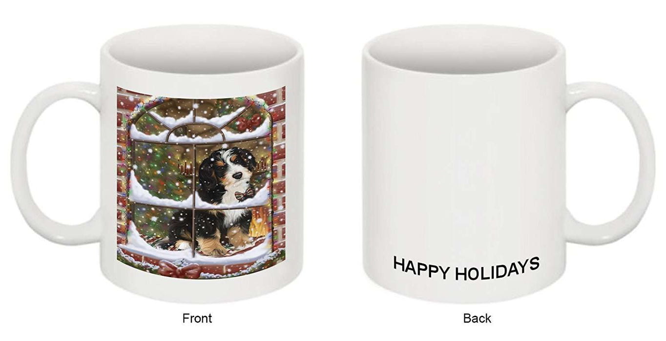 Please Come Home For Christmas Bernedoodle Dog Sitting In Window Mug