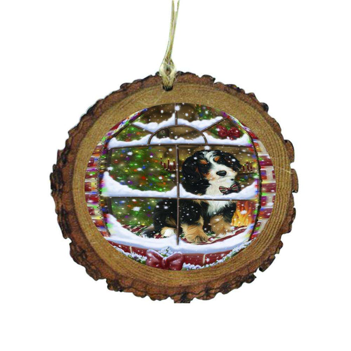 Please Come Home For Christmas Bernedoodle Dog Sitting In Window Wooden Christmas Ornament WOR49133