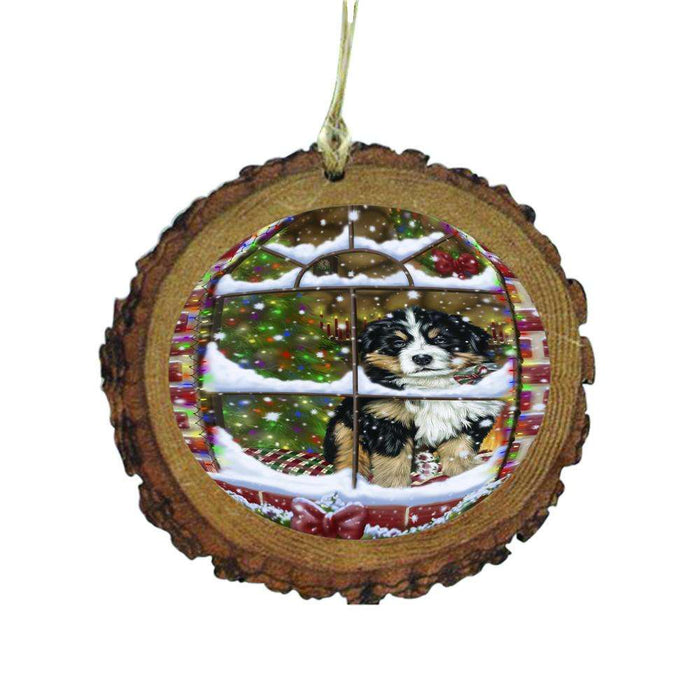 Please Come Home For Christmas Bernese Mountain Dog Sitting In Window Wooden Christmas Ornament WOR49134