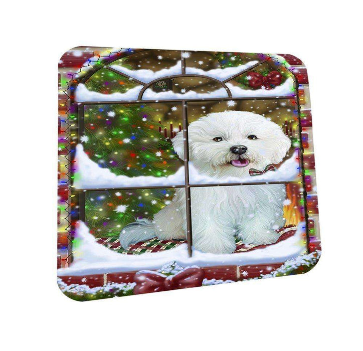 Please Come Home For Christmas Bichon Dog Sitting In Window Coasters Set of 4