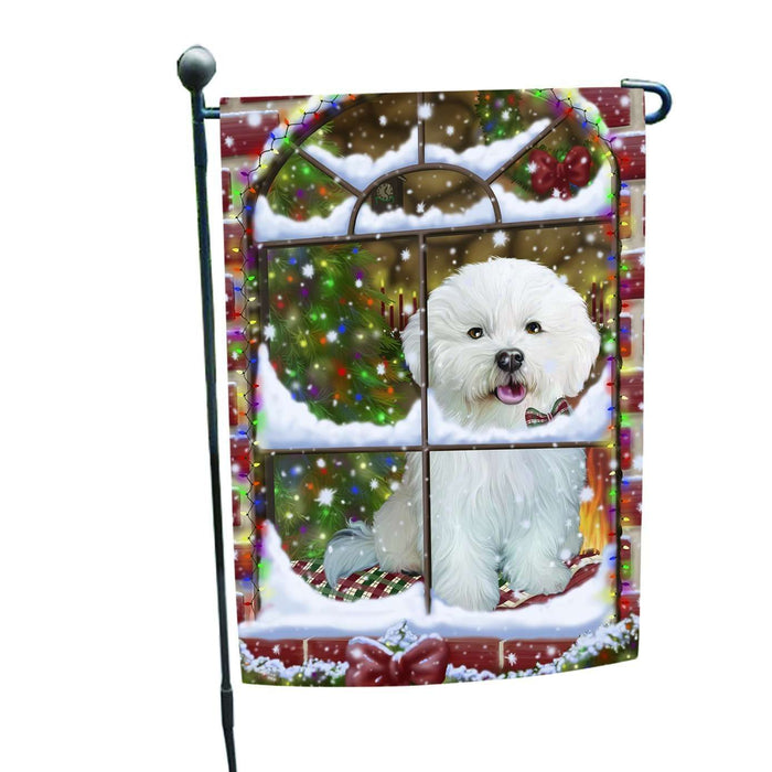 Please Come Home For Christmas Bichon Dog Sitting In Window Garden Flag