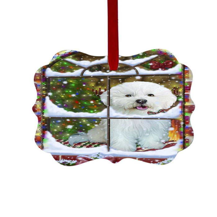 Please Come Home For Christmas Bichon Frise Dog Sitting In Window Double-Sided Photo Benelux Christmas Ornament LOR49135