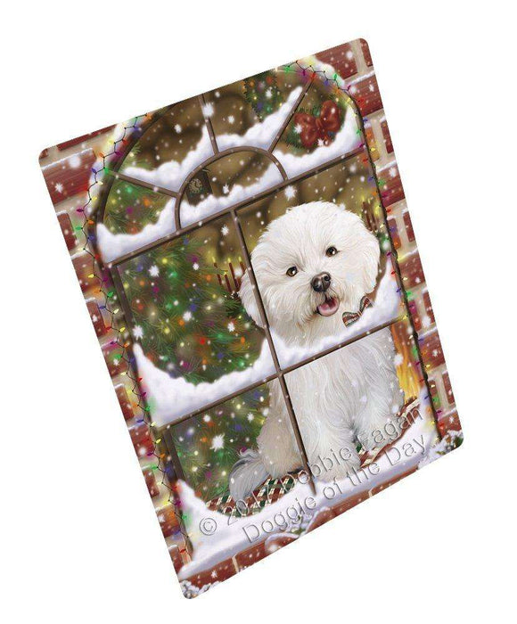 Please Come Home For Christmas Bichon Frise Dog Sitting In Window Tempered Cutting Board