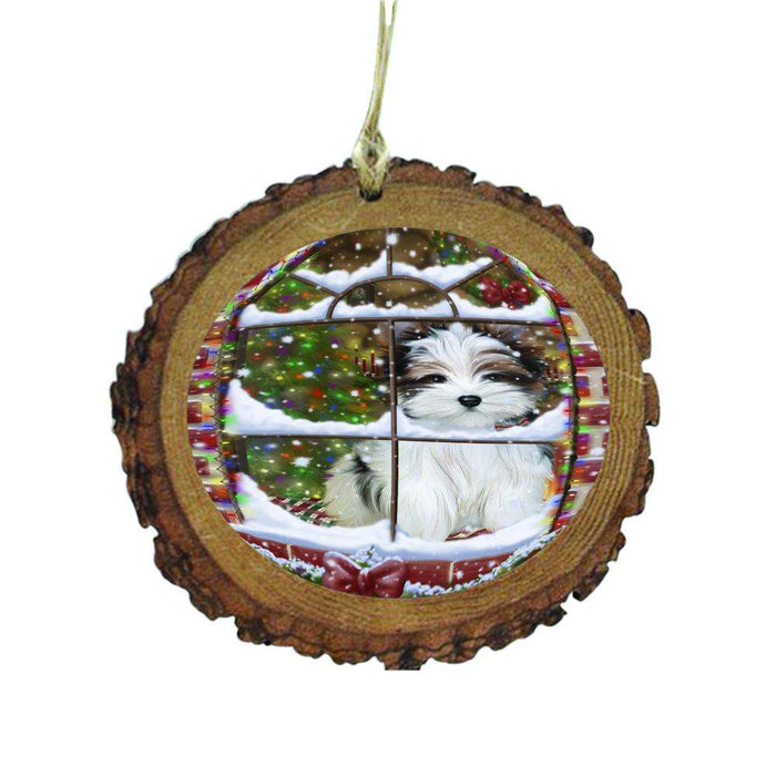 Please Come Home For Christmas Biewer Dog Sitting In Window Wooden Christmas Ornament WOR49136